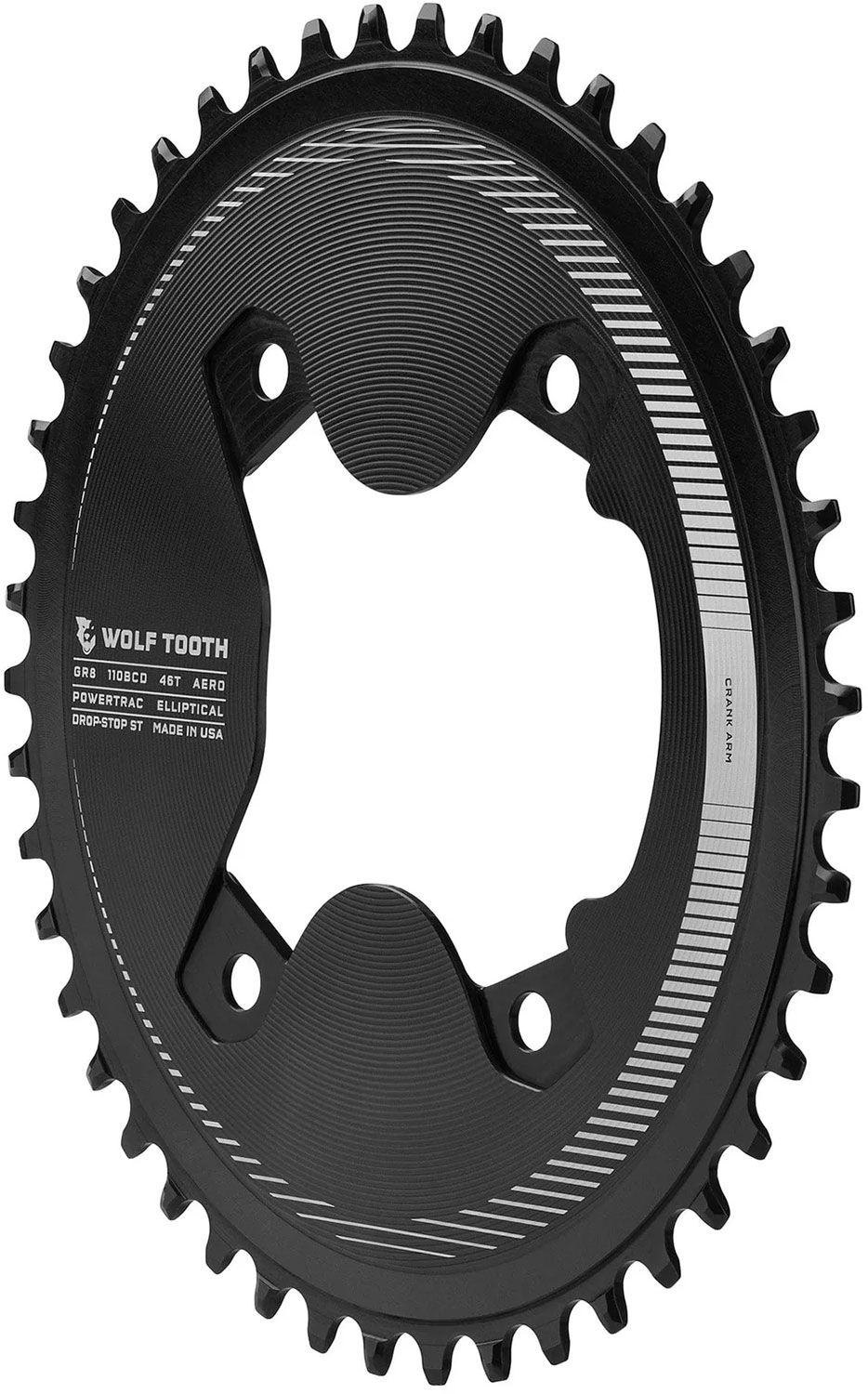 PowerTrac Elliptical Shimano GRX 110 BCD Asymmetric 4-Loch Drop-Stop ST Aero-Kettenblatt 46T