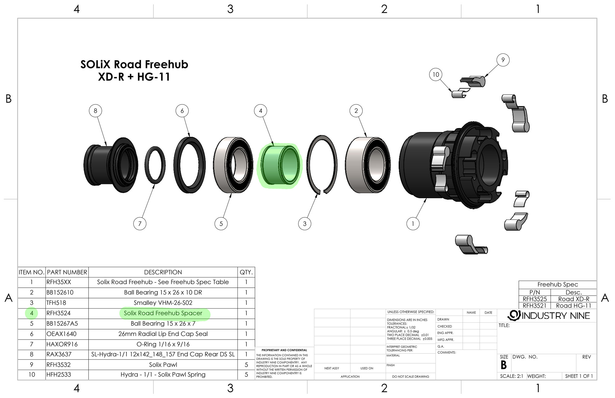 Entretoises SOLiX pour corps de roue libre Road XD-R/HG-11/MS-R