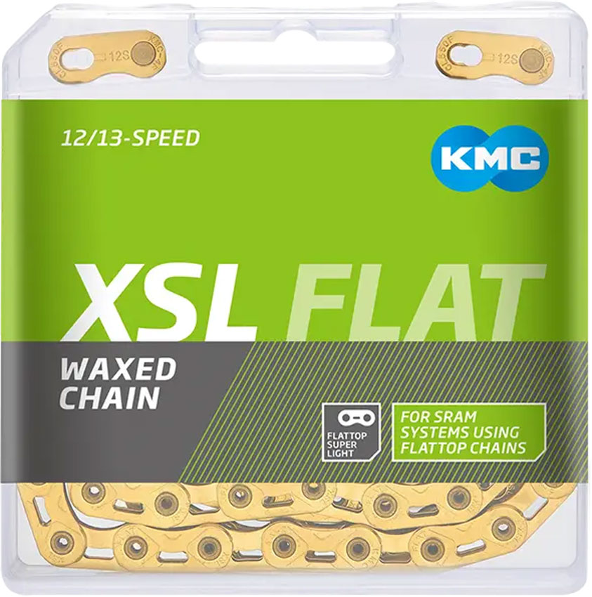 Cadena XSL FLAT TiN-Gold Waxed de 12/13 velocidades con perfil plano