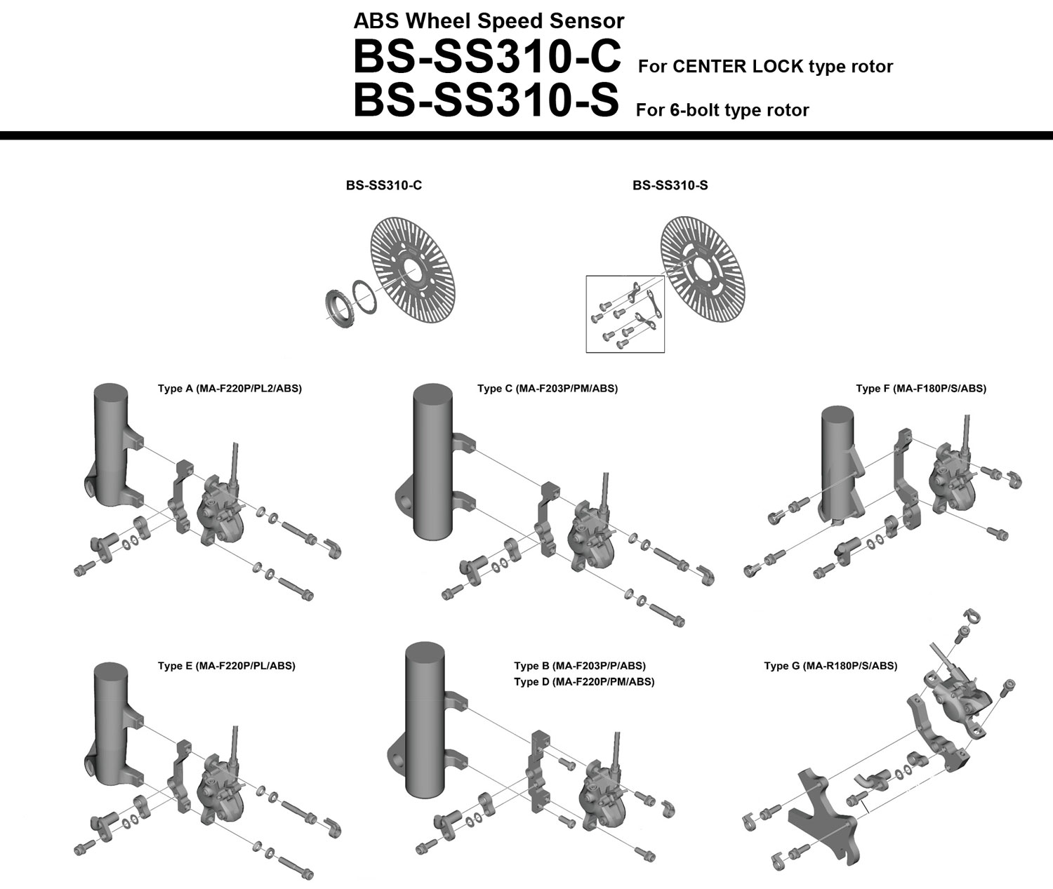 BS-SS310-C Disco sensor Post-Mount Centre-Lock + juego de soportes para ABS Bosch