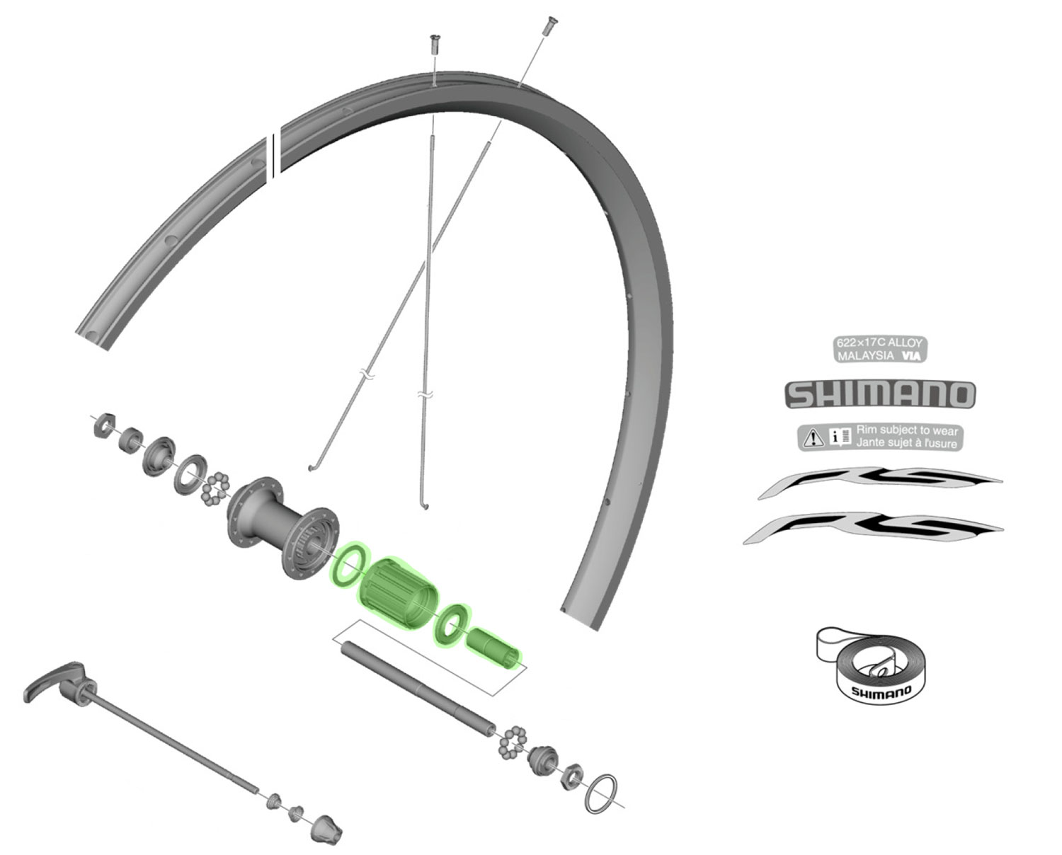 HG-Spline L Bicicleta de carretera 11/12 velocidades Cuerpo de acero para WH-RS100/RS010/RX010