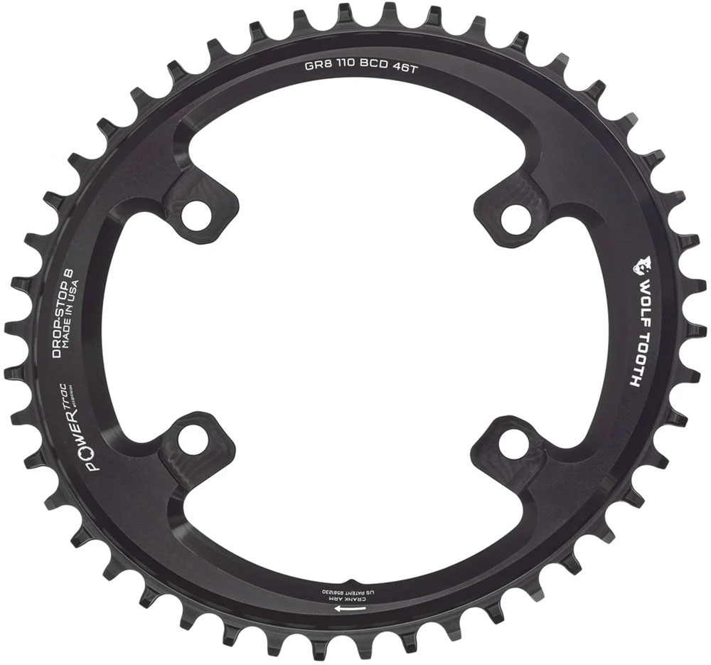 Plato PowerTrac Elliptical Shimano GRX, 110 BCD, asimétrico, 4 agujeros, Drop-Stop B