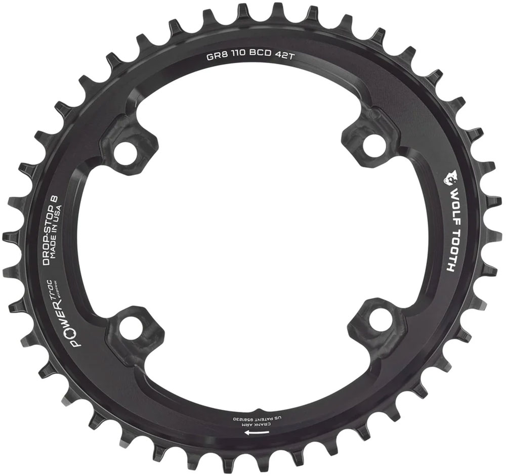 Plato PowerTrac Elliptical Shimano GRX, 110 BCD, asimétrico, 4 agujeros, Drop-Stop B