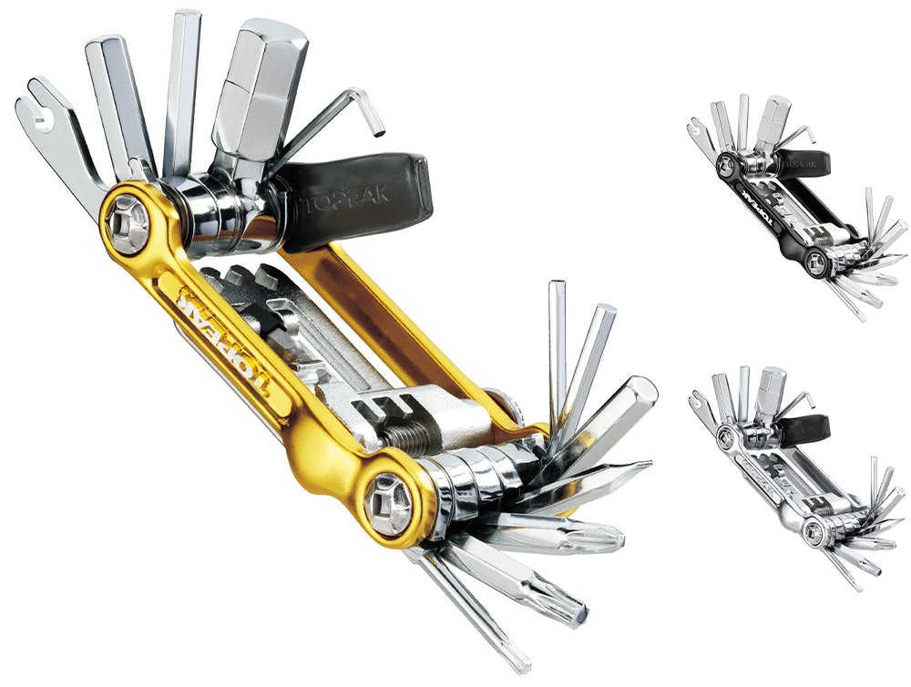 AARON Tool 20 in 1 Multitool - Multifunctioneel fietsgereedschap van roestvrij staal/aluminium - opvouwbaar mini fietsgereedschap met veel functies - praktisch fietsgereedschap in rood
