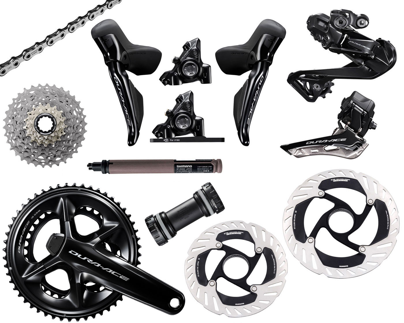 Grupo DURA ACE Di2 R9270-P con medidor de potencia, 2x12 velocidades, discos de 140/160 mm. OFERTA ESPECIAL