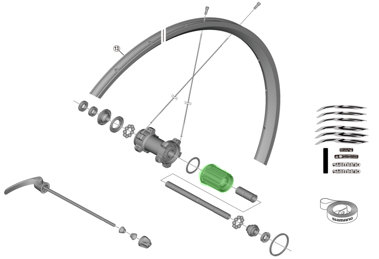 HG-Spline L Bicicleta de carretera 11/12-velocidades Cuerpo de acero para WH-RS610/RS330/RS300/FH-R7000