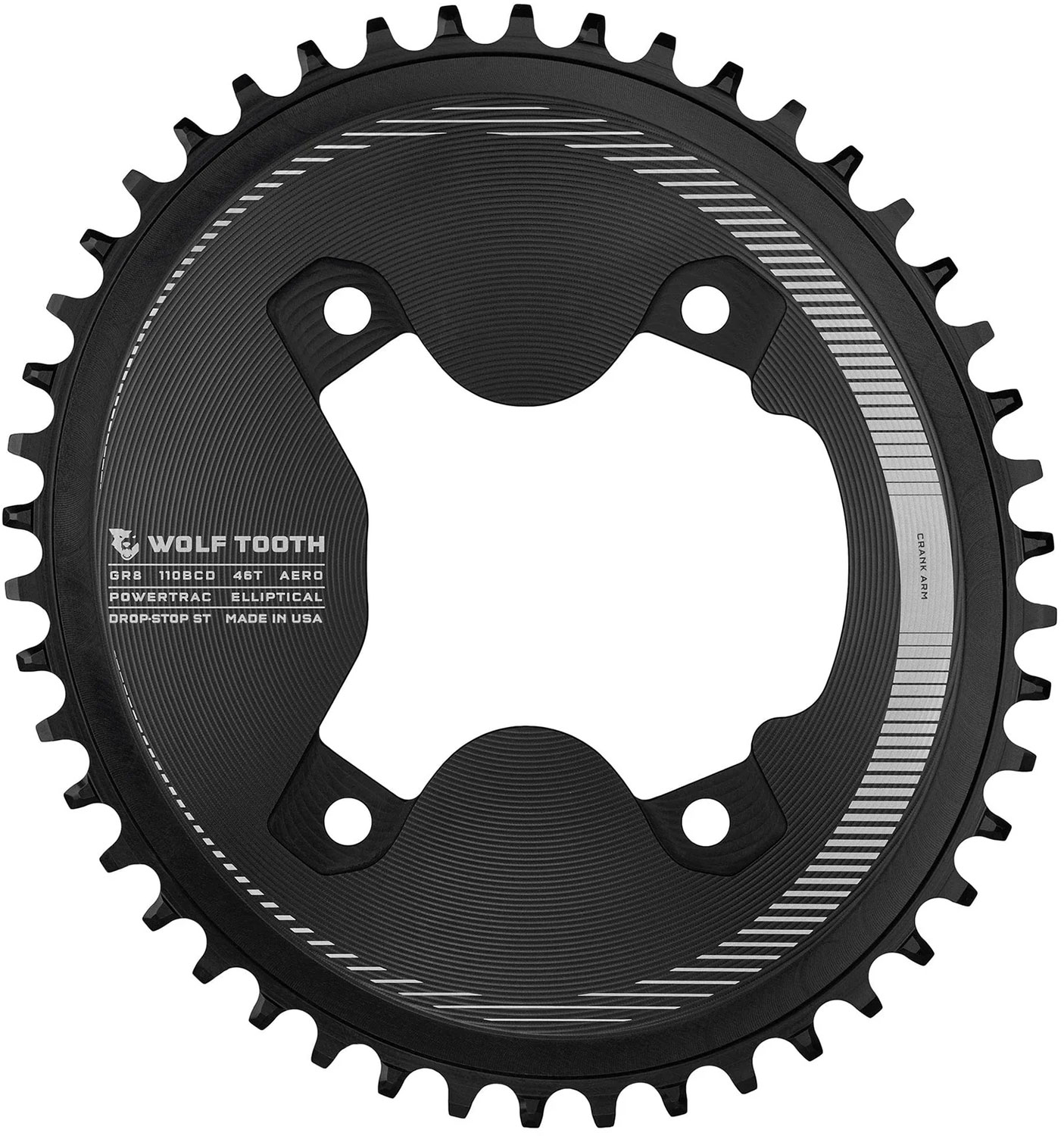 PowerTrac Elliptical Shimano GRX 110 BCD Asymmetric 4-Loch Drop-Stop ST Aero-Kettenblatt 46T
