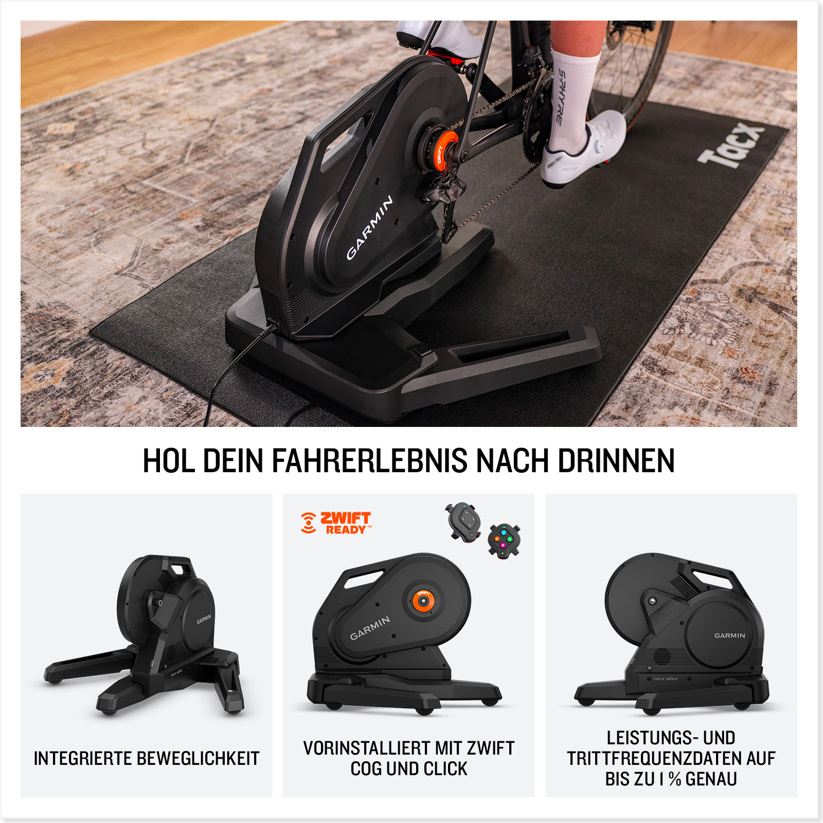 Tacx® Nera mit Zwift Cog and Click Heimtrainer